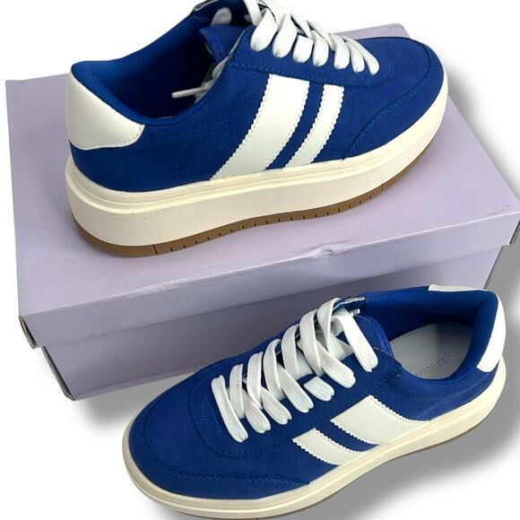 NEW Madden Girl Blue Sneakers Size 6 Lace Up Low Top Platform Faux Suede Skater - Picture 4 of 10
